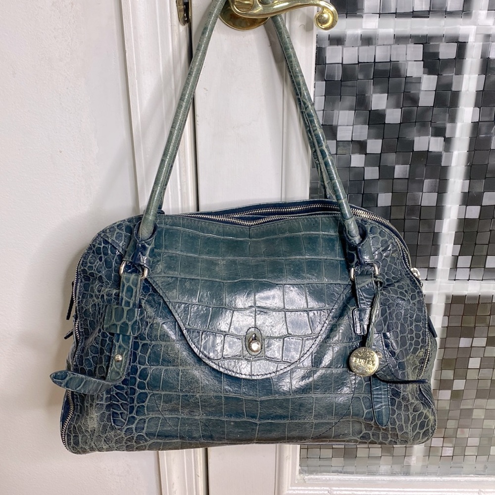 💕 Furla gorgeous turquoise crocodile Italian  leather x large satchel bag 💕